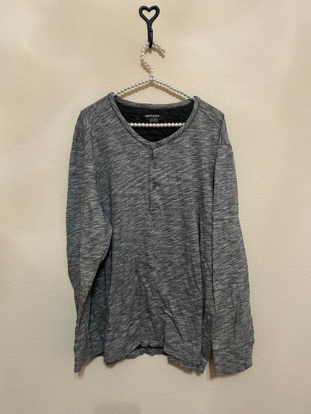 Untuckit Mens Size XXL Shirt Gray Long Sleeve Cotton Top Casual Grey Classic Tee